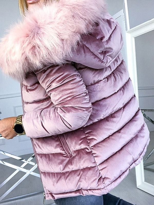 Casaco Feminino Acolchoado De Algodão Acolchoado Com Zíper Em Linha A