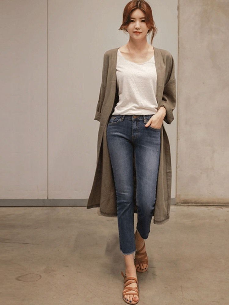 Casaco Feminino Casual De Manga Comprida Outono Liso
