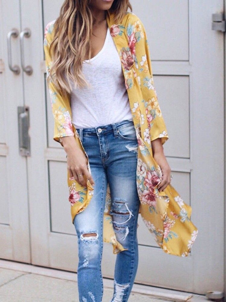 Casaco Feminino Embrulhado Com Estampa De Viagem Casual
