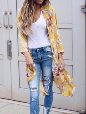 Casaco Feminino Embrulhado Com Estampa De Viagem Casual