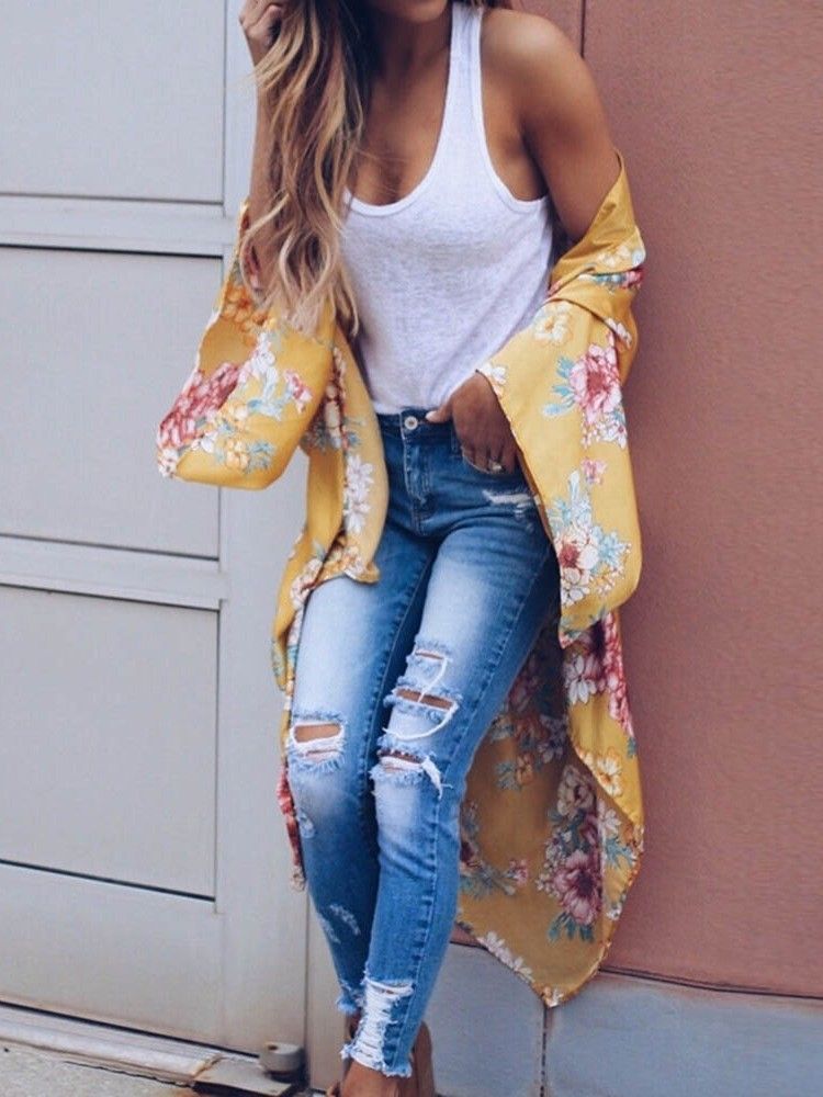 Casaco Feminino Embrulhado Com Estampa De Viagem Casual