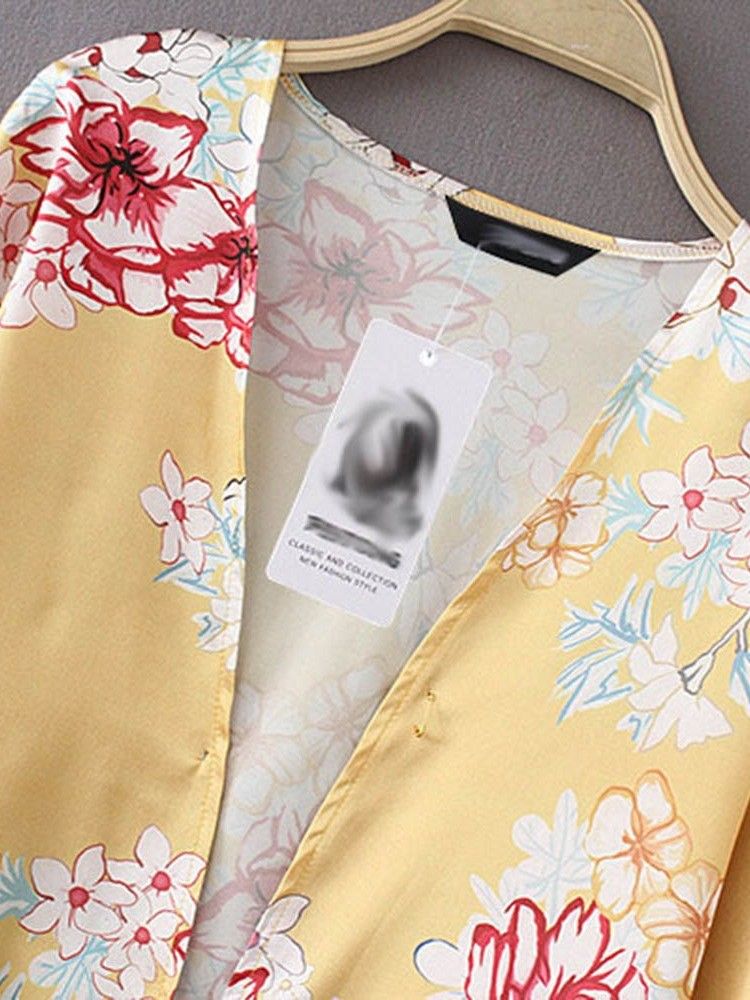 Casaco Feminino Embrulhado Com Estampa De Viagem Casual