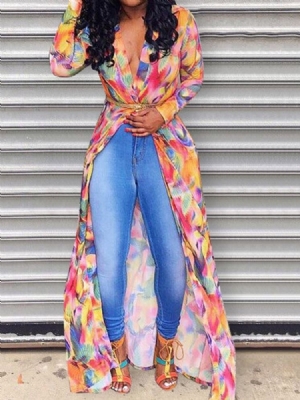 Casaco Feminino Estampado Assimétrico Para Viagem Com Look Fino