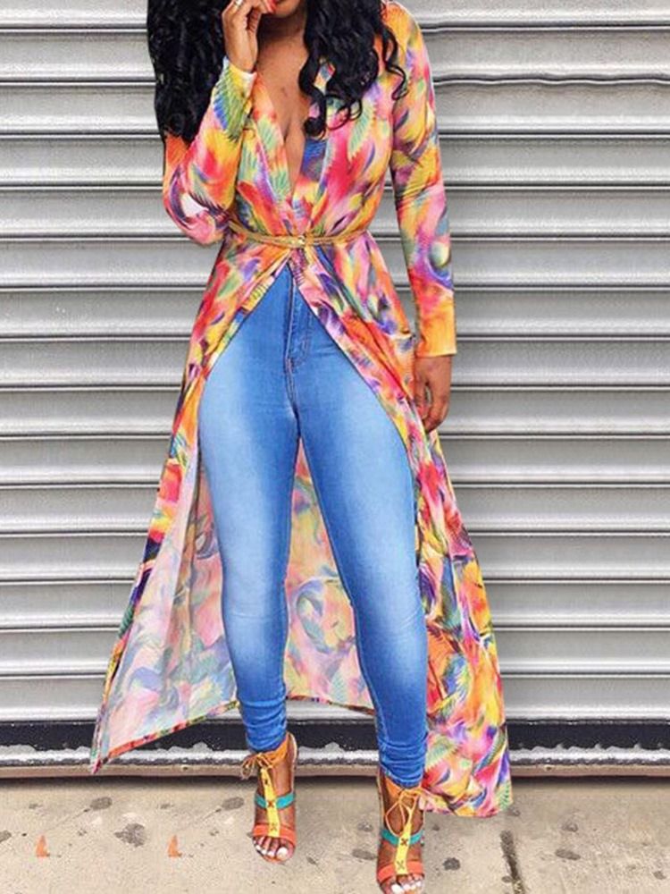 Casaco Feminino Estampado Assimétrico Para Viagem Com Look Fino