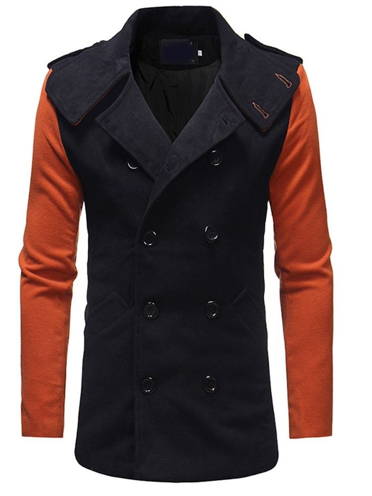 Casaco Fino De Inverno Masculino Com Retalhos De Lapela De Comprimento Médio