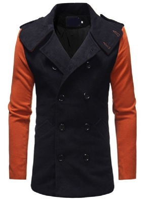 Casaco Fino De Inverno Masculino Com Retalhos De Lapela De Comprimento Médio