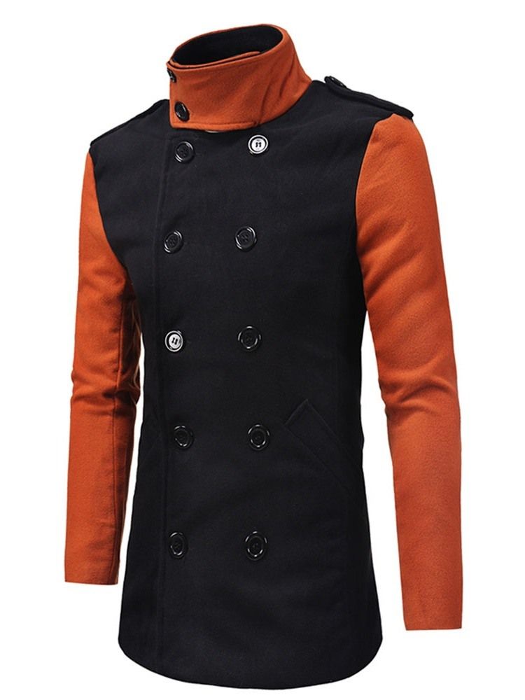 Casaco Fino De Inverno Masculino Com Retalhos De Lapela De Comprimento Médio