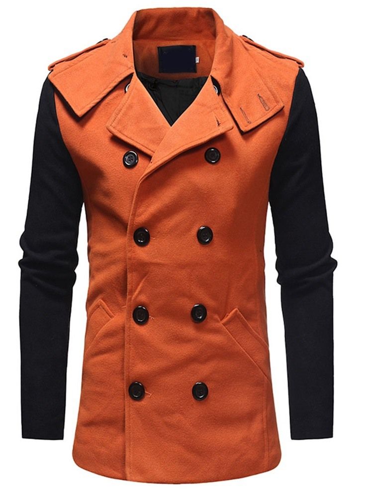 Casaco Fino De Inverno Masculino Com Retalhos De Lapela De Comprimento Médio
