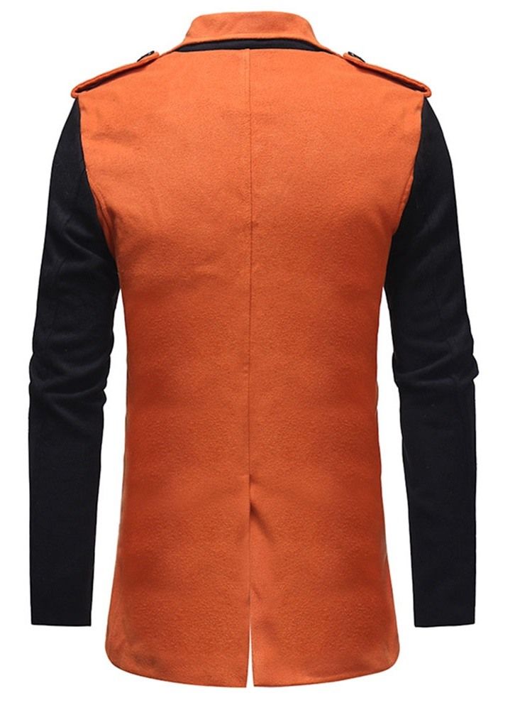 Casaco Fino De Inverno Masculino Com Retalhos De Lapela De Comprimento Médio