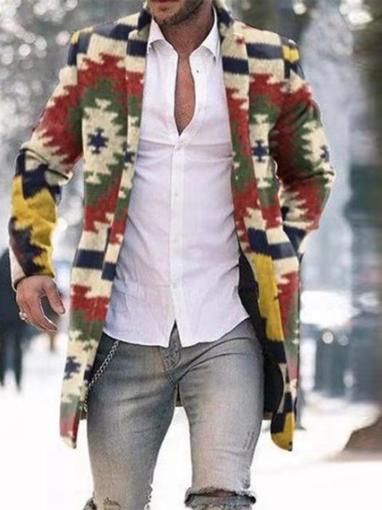 Casaco Fino De Inverno Masculino De Comprimento Médio Colorido