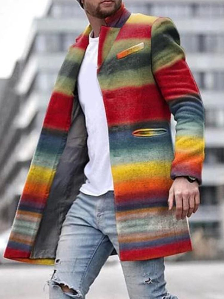 Casaco Fino De Inverno Masculino De Comprimento Médio Colorido