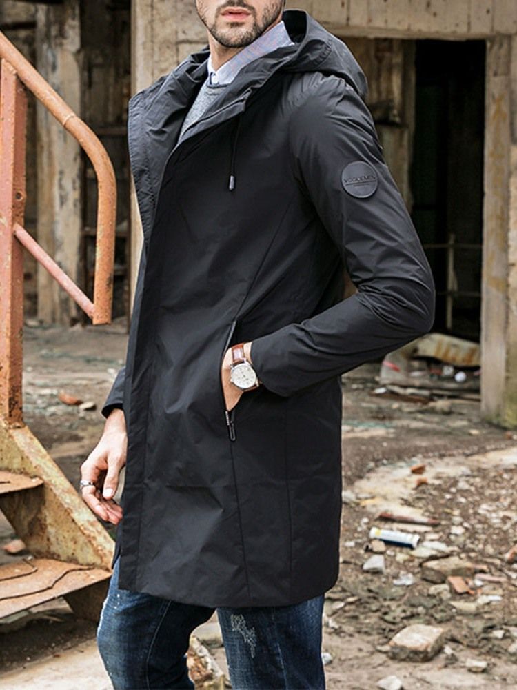 Casaco Impermeável Casual Masculino Com Capuz E Zíper Simples