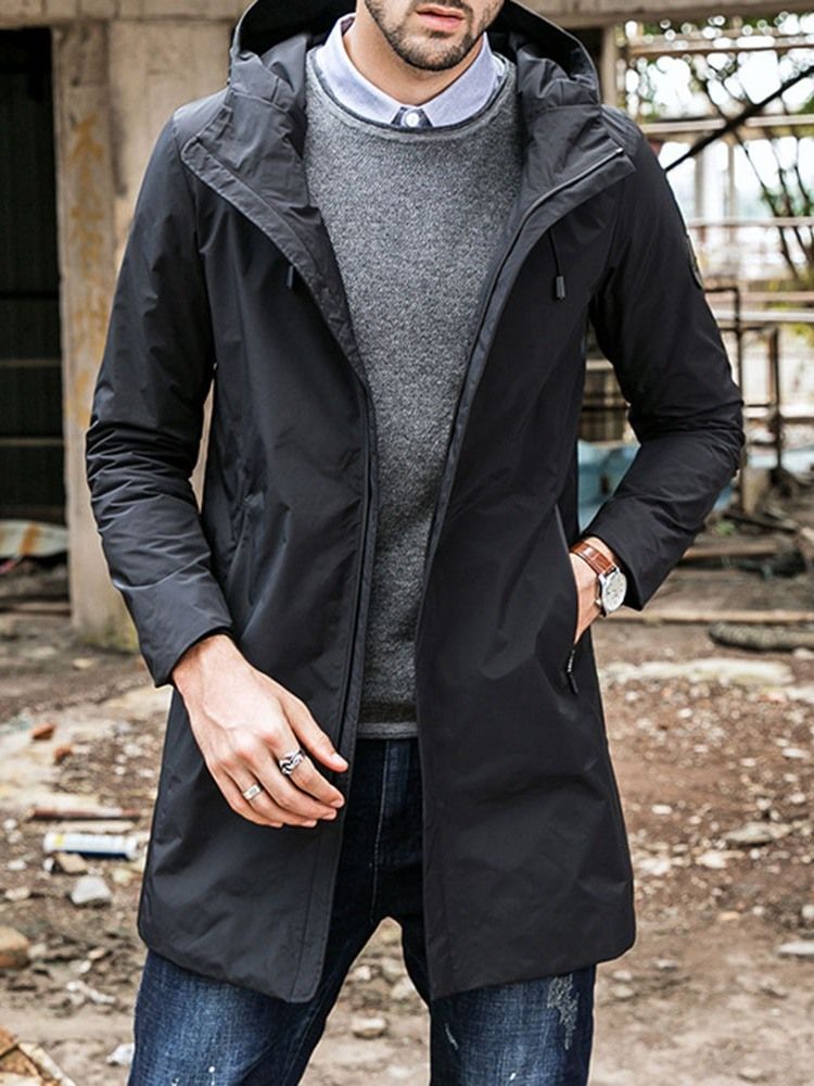 Casaco Impermeável Casual Masculino Com Capuz E Zíper Simples