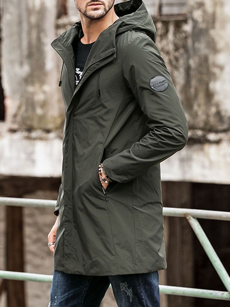 Casaco Impermeável Casual Masculino Com Capuz E Zíper Simples