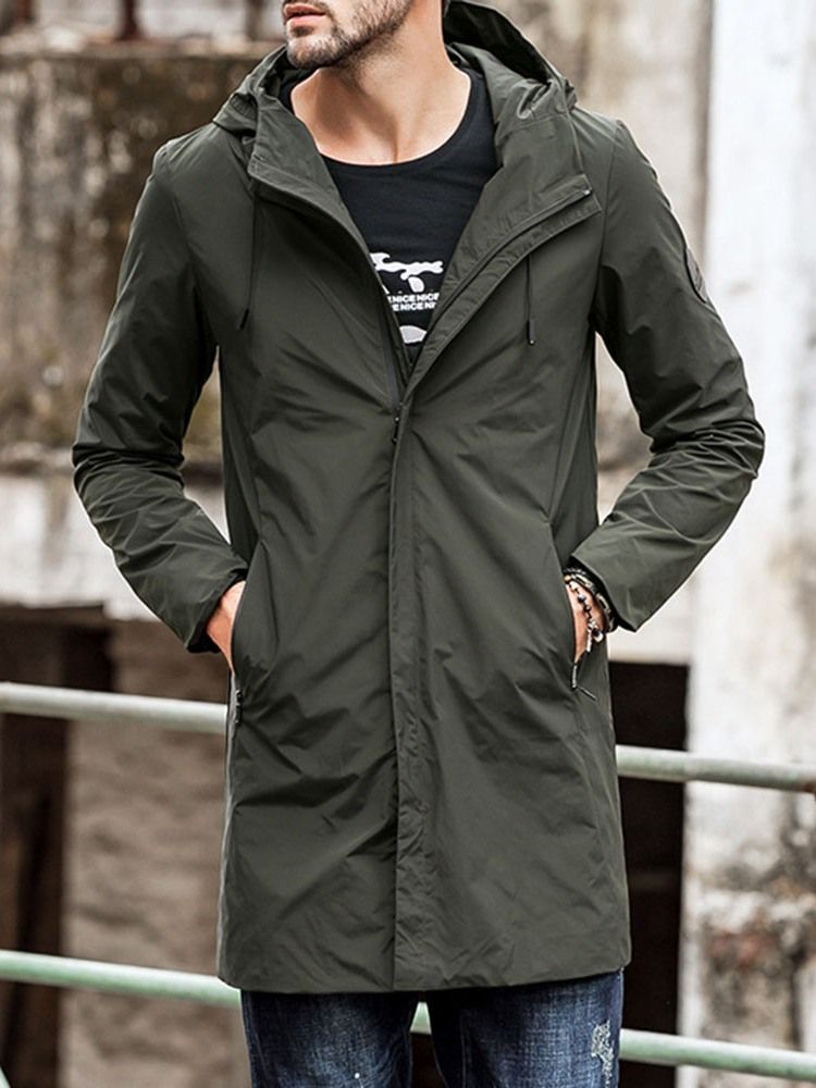 Casaco Impermeável Casual Masculino Com Capuz E Zíper Simples