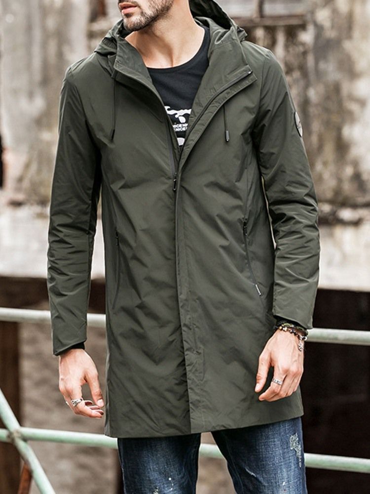 Casaco Impermeável Casual Masculino Com Capuz E Zíper Simples