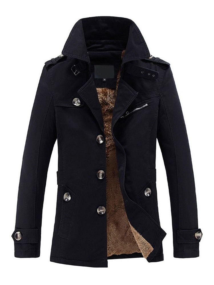 Casaco Liso Liso De Lapela De Comprimento Médio Magro Casual Masculino