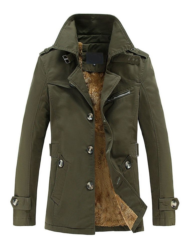 Casaco Liso Liso De Lapela De Comprimento Médio Magro Casual Masculino