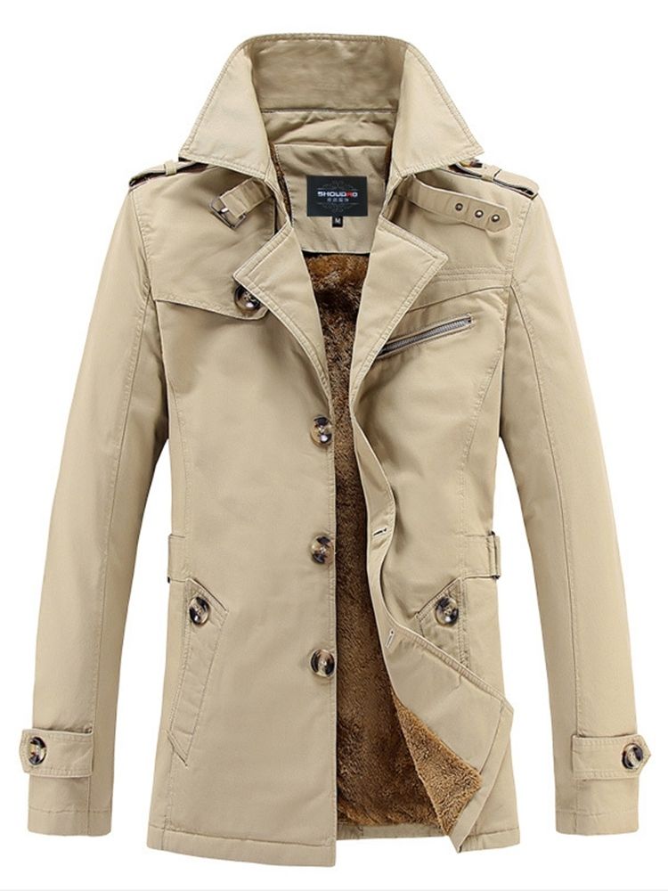 Casaco Liso Liso De Lapela De Comprimento Médio Magro Casual Masculino