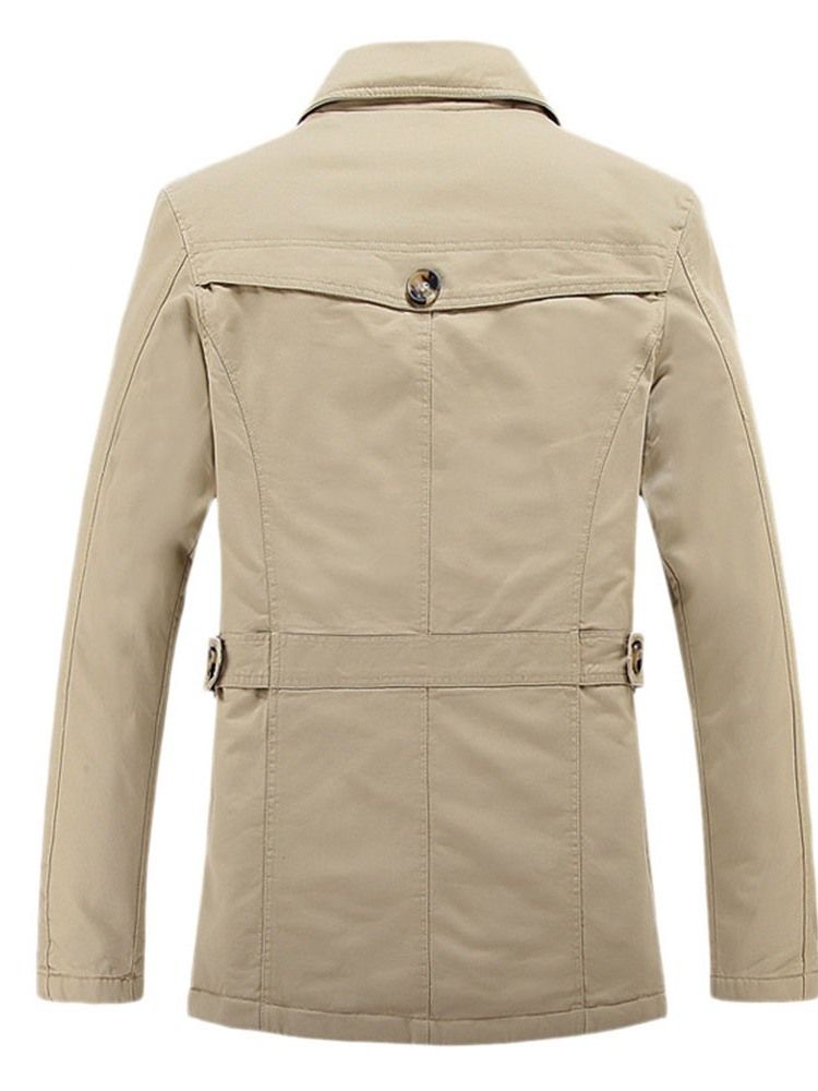 Casaco Liso Liso De Lapela De Comprimento Médio Magro Casual Masculino