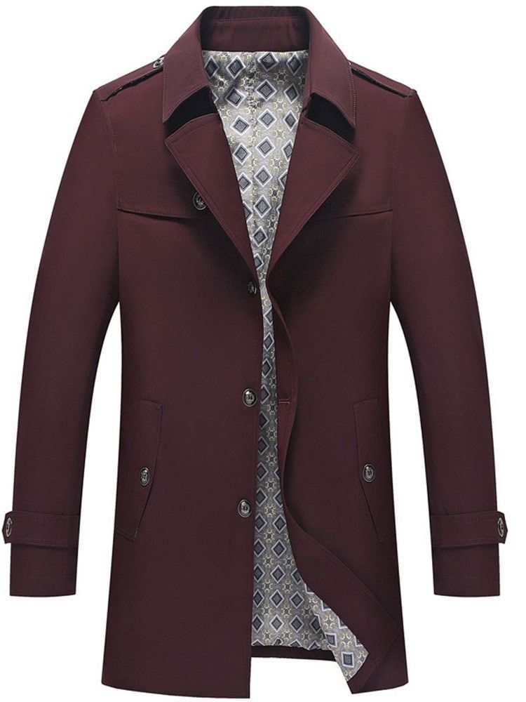 Casaco Liso De Lapela Comprimento Médio Outono Casual Masculino
