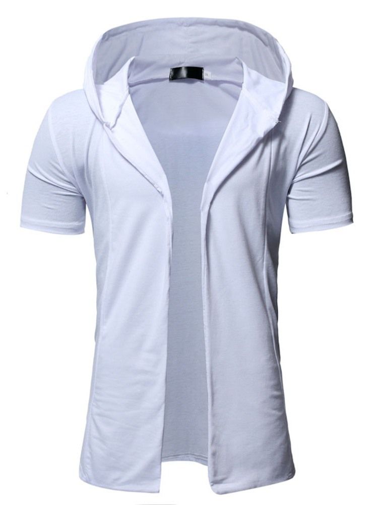 Casaco Liso Masculino Com Capuz Liso De Comprimento Médio