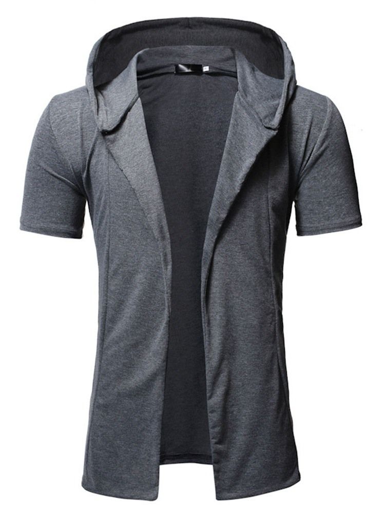 Casaco Liso Masculino Com Capuz Liso De Comprimento Médio