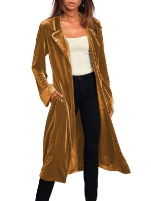 Casaco Longo De Lapela Feminino Com Cinto Longo De Lapela Ocidental Regular