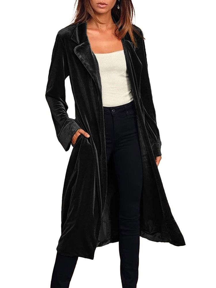 Casaco Longo De Lapela Feminino Com Cinto Longo De Lapela Ocidental Regular