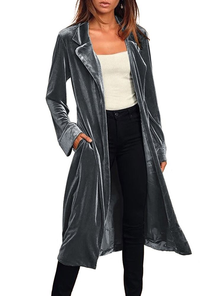 Casaco Longo De Lapela Feminino Com Cinto Longo De Lapela Ocidental Regular