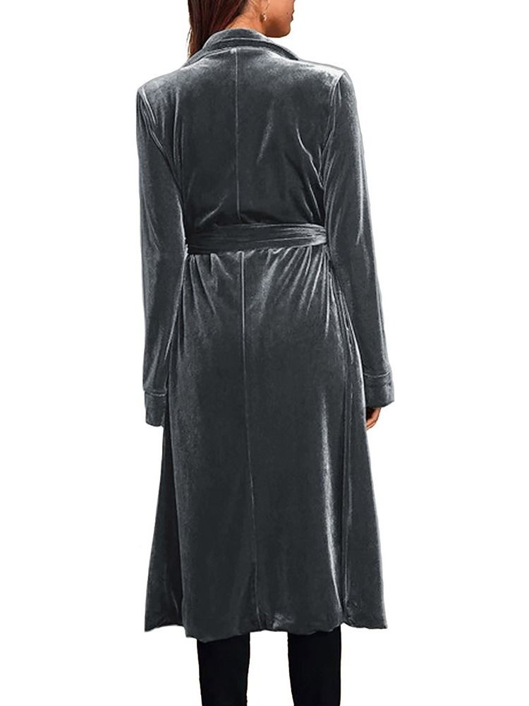 Casaco Longo De Lapela Feminino Com Cinto Longo De Lapela Ocidental Regular