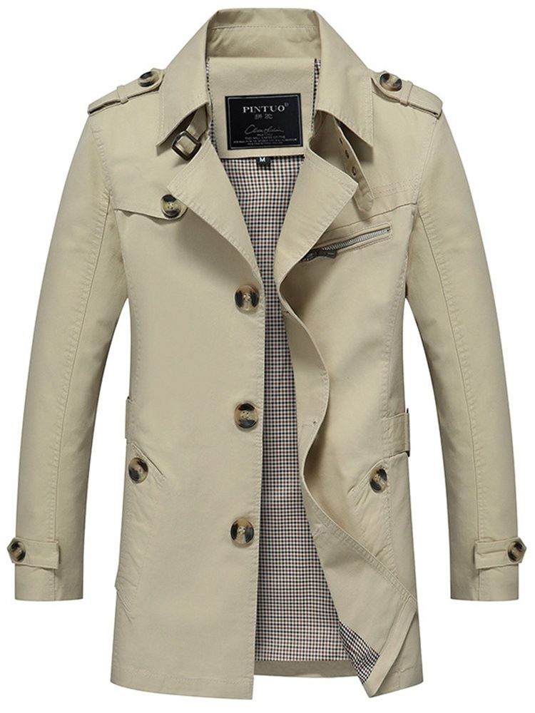 Casaco Masculino Casual Fino De Botão Liso Comprimento Médio