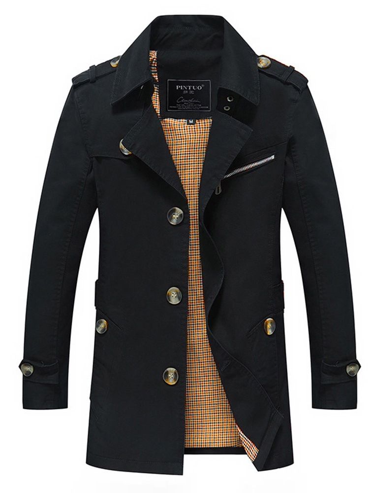 Casaco Masculino Casual Fino De Botão Liso Comprimento Médio