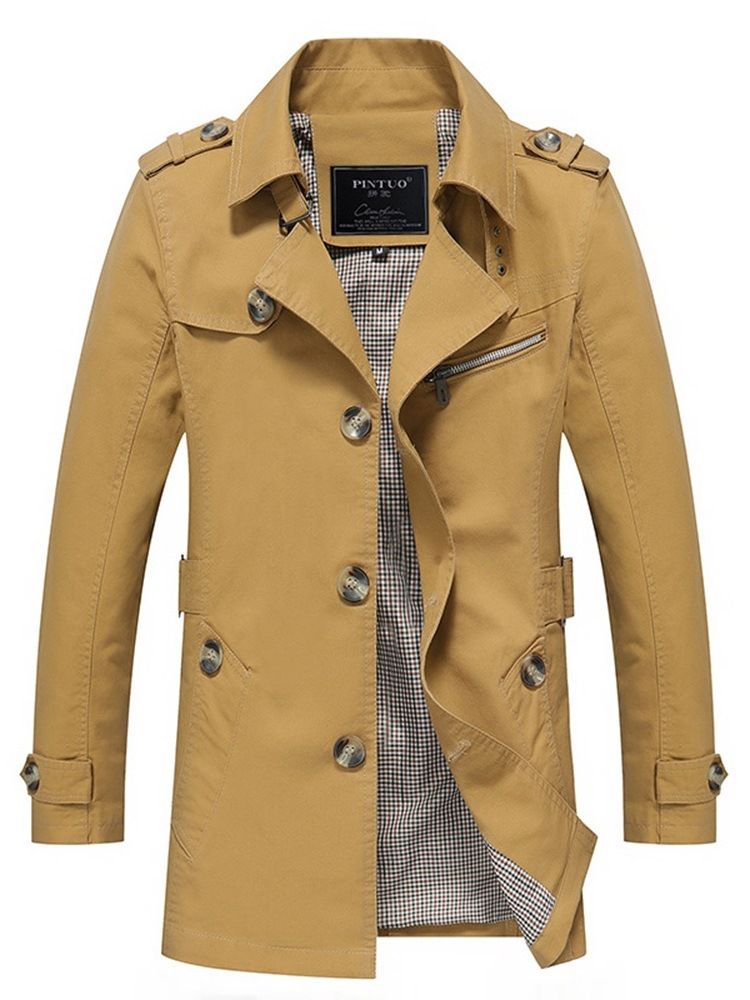 Casaco Masculino Casual Fino De Botão Liso Comprimento Médio
