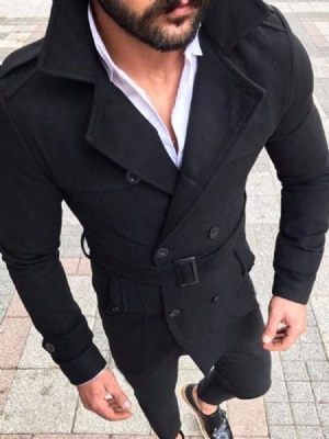 Casaco Masculino De Comprimento Médio De Botão Liso De Inverno Com Peito Duplo