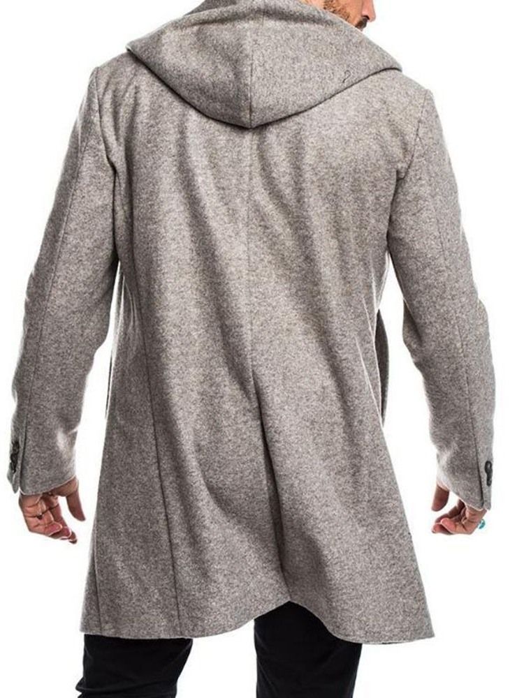 Casaco Masculino Liso Com Capuz De Comprimento Médio E Peito Duplo