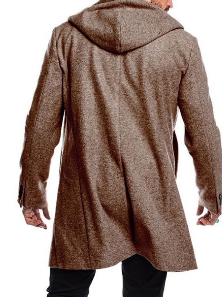 Casaco Masculino Liso Com Capuz De Comprimento Médio E Peito Duplo