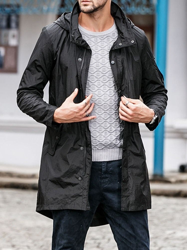 Casaco Masculino Longo Com Capuz E Zíper Solto