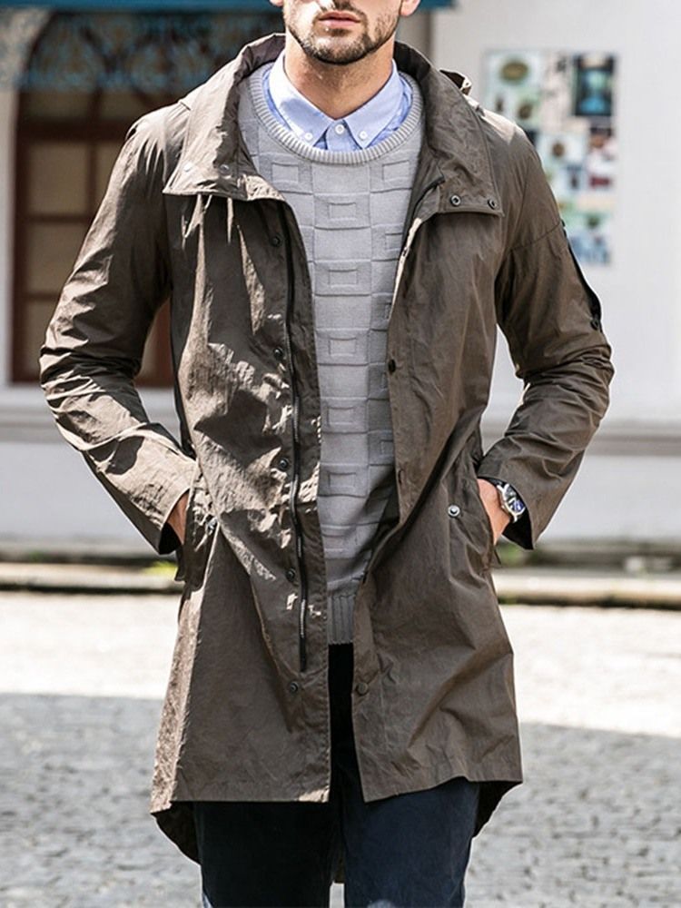 Casaco Masculino Longo Com Capuz E Zíper Solto