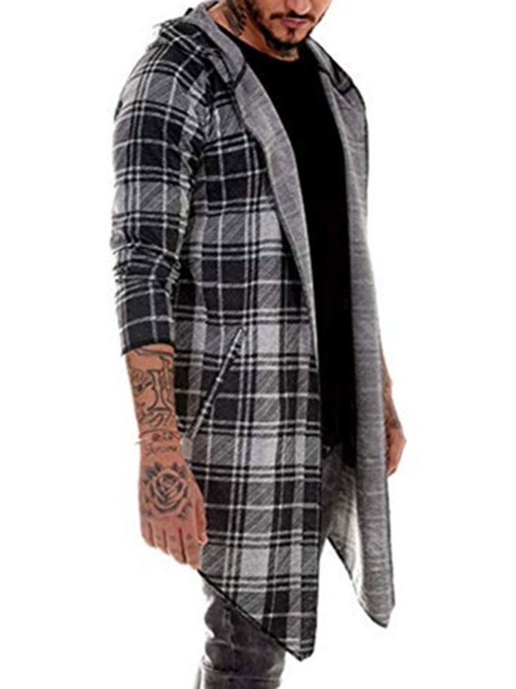 Casaco Masculino Xadrez De Comprimento Médio Simples Embrulhado