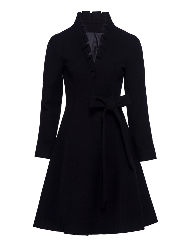 Gabardine Feminino Com Cinto De Babado De Comprimento Médio