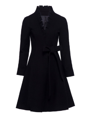 Gabardine Feminino Com Cinto De Babado De Comprimento Médio