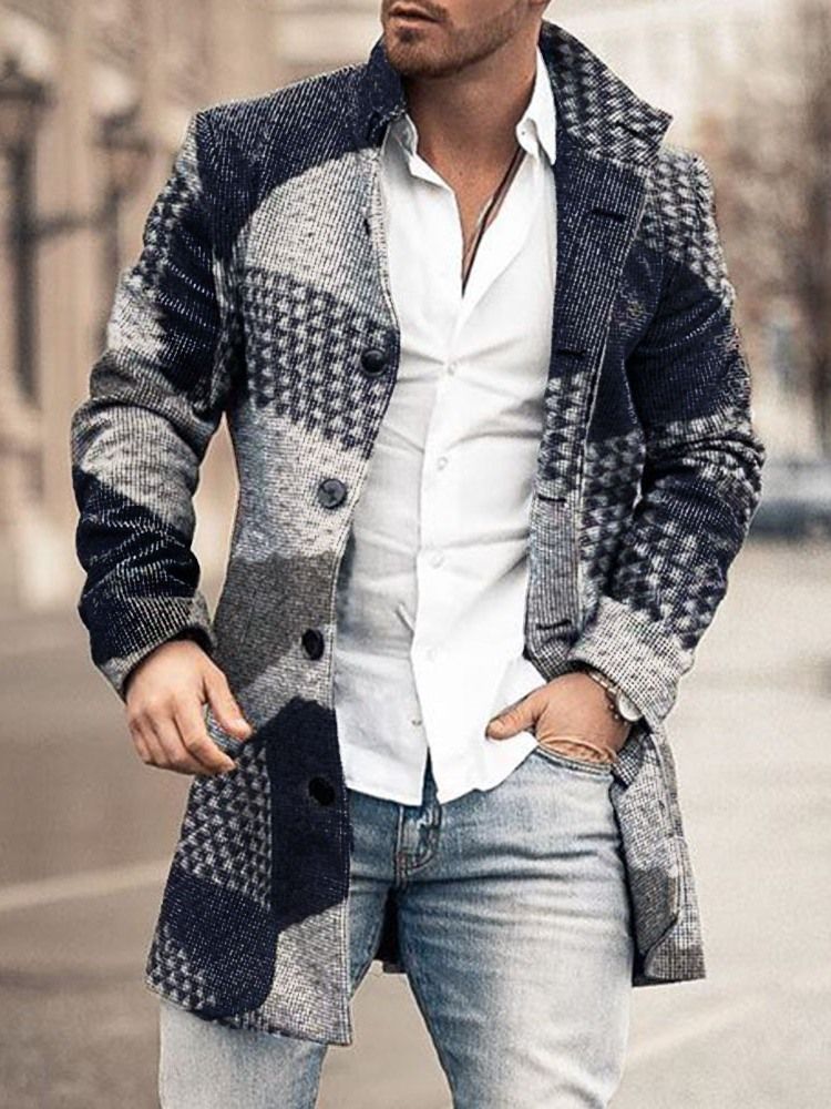 Imprimir Jaqueta Colorida De Comprimento Médio Single Breasted Liso Masculino