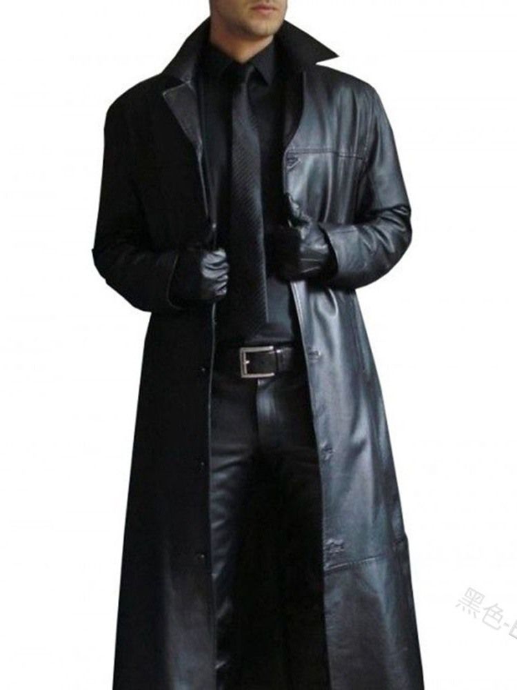 Jaqueta De Couro Slim Masculina De Lapela Longa Lisa Com Peito Único