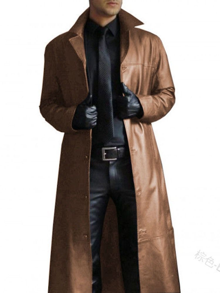 Jaqueta De Couro Slim Masculina De Lapela Longa Lisa Com Peito Único