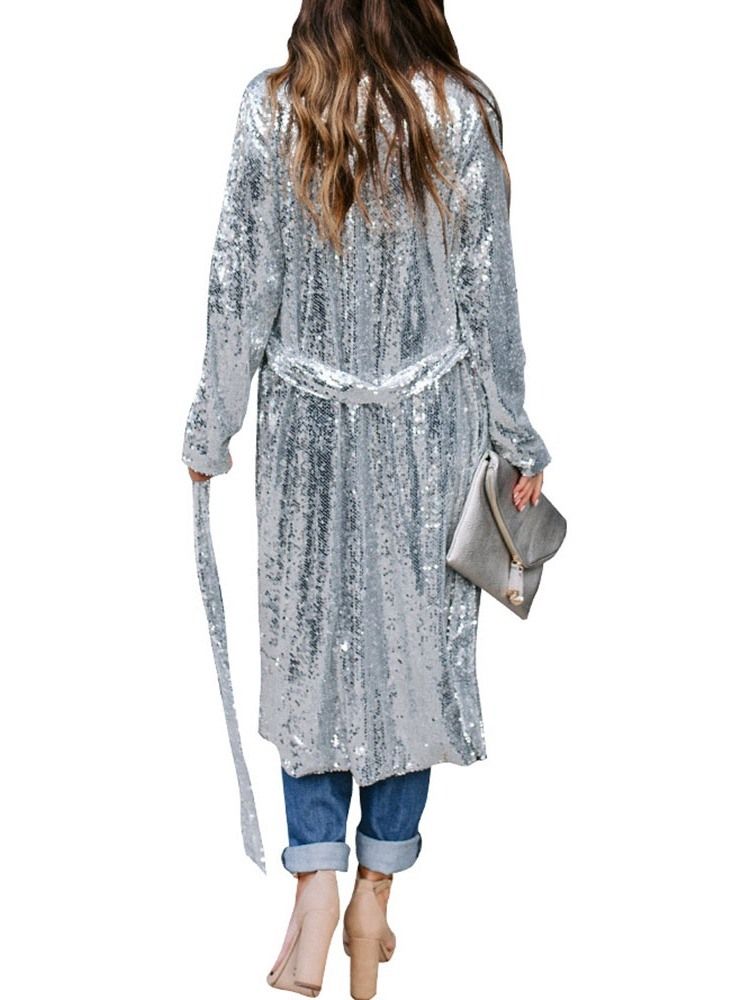 Lantejoulas Moda Feminina Casaco Longo Solto Casual