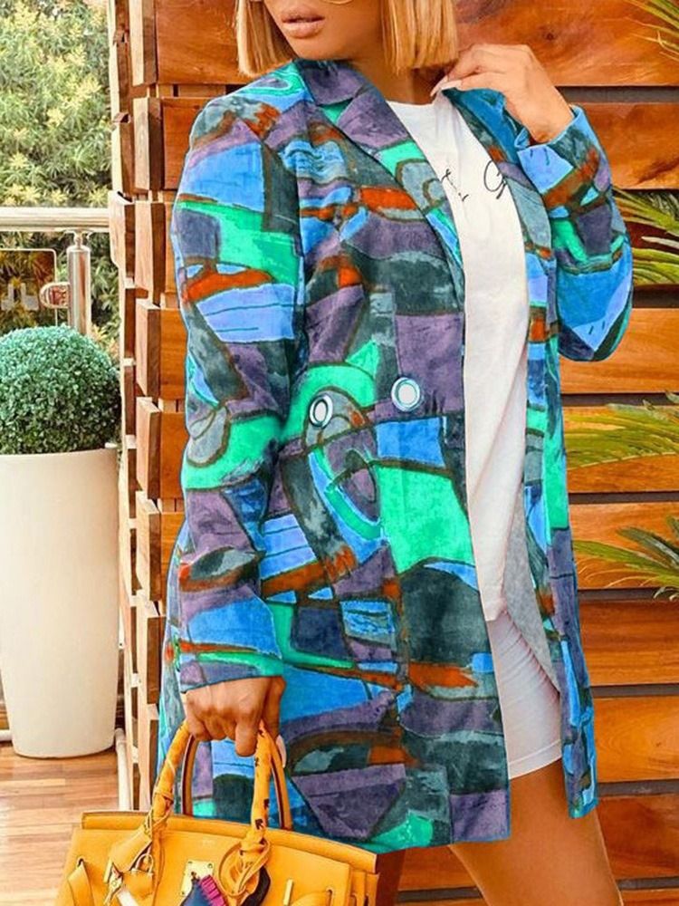 Lapela Com Estampa Entalhada Casaco Fino Regular Feminino