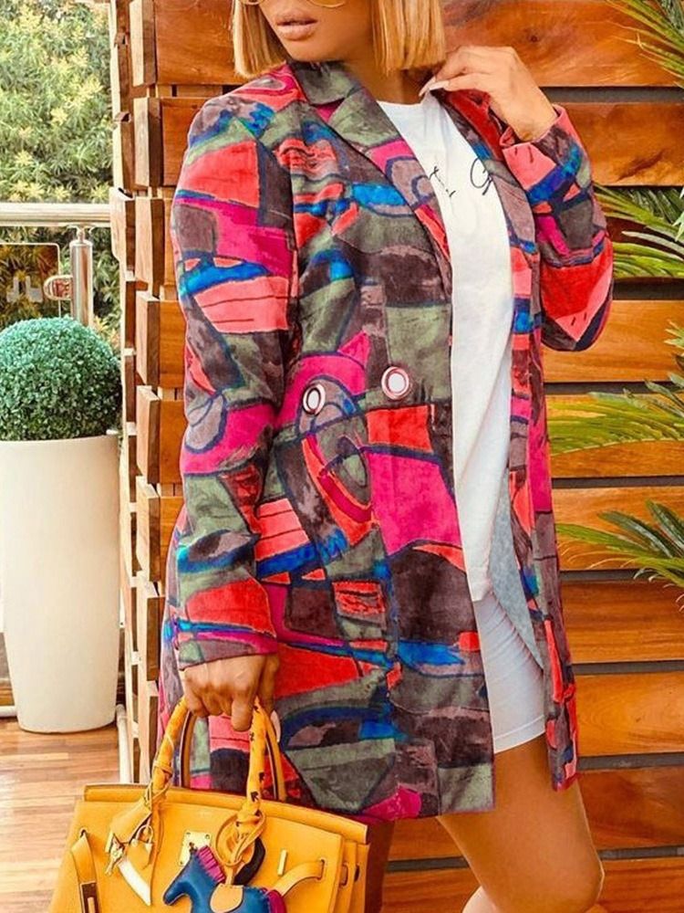 Lapela Com Estampa Entalhada Casaco Fino Regular Feminino