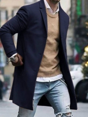 Lapela De Comprimento Médio Entalhado Masculino Casaco Europeu Magro Fino