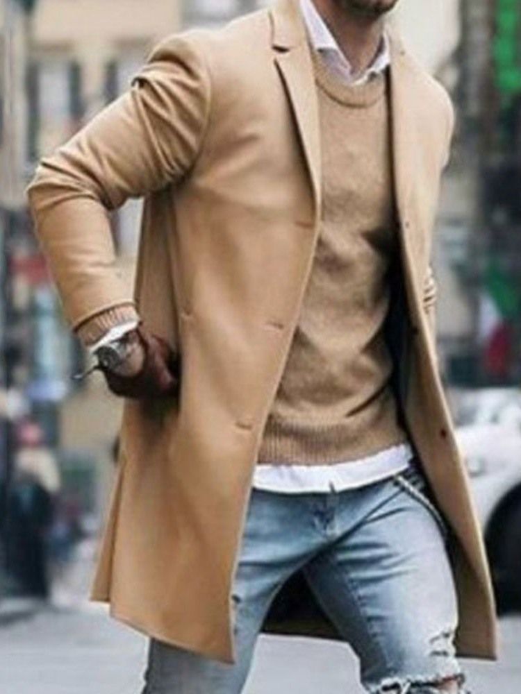 Lapela De Comprimento Médio Entalhado Masculino Casaco Europeu Magro Fino